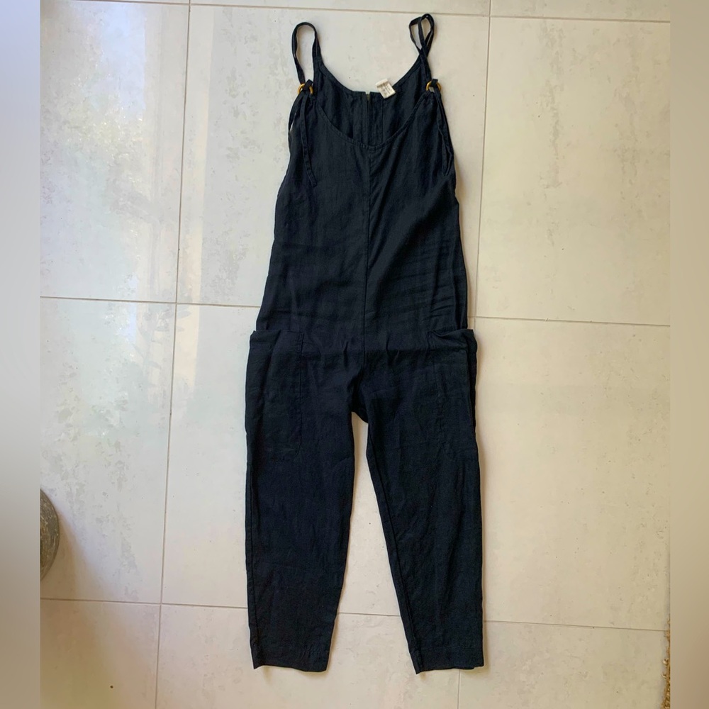 Chintamani Alchemistry Black Jumpsuit adjustable Straps small 100% linen